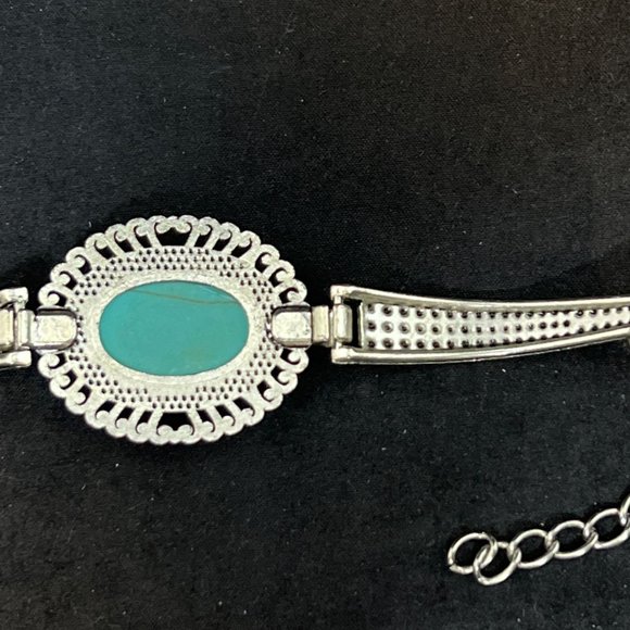 Vintage Silver Tone Faux Turquois Bracelet (4055) - Picture 7 of 8